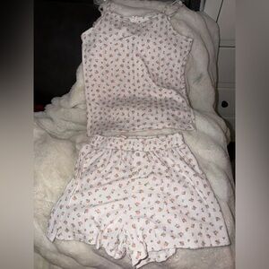 Size Small Floral Ribbed Two-Piece Loungewear Set - Pink Rose Print